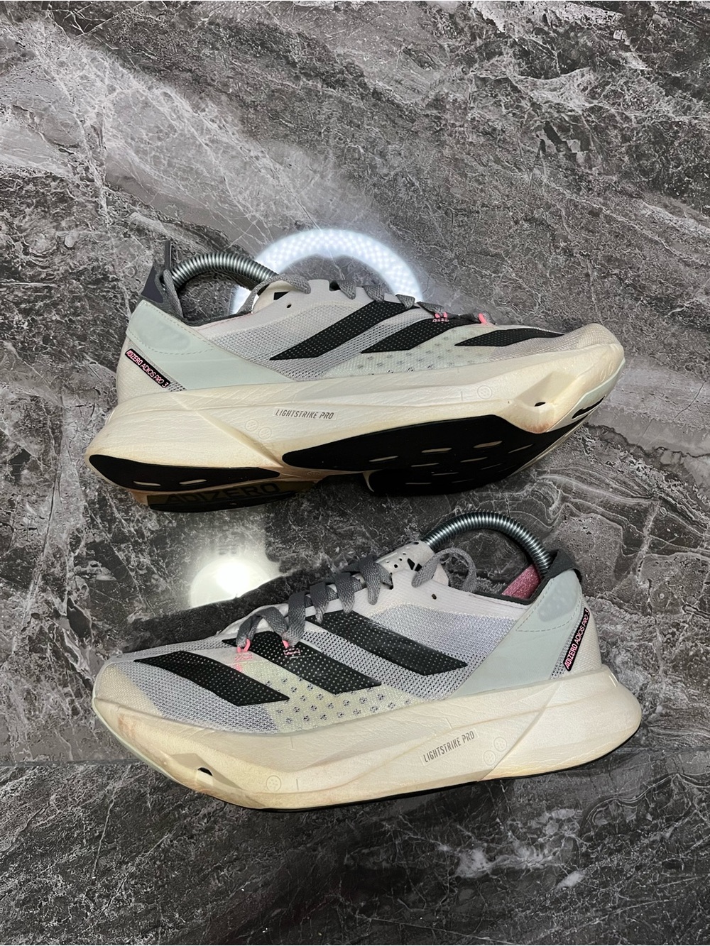adidas Lightstrike Pro Men’s Running Shoes — Gray/Black with Pink Accents